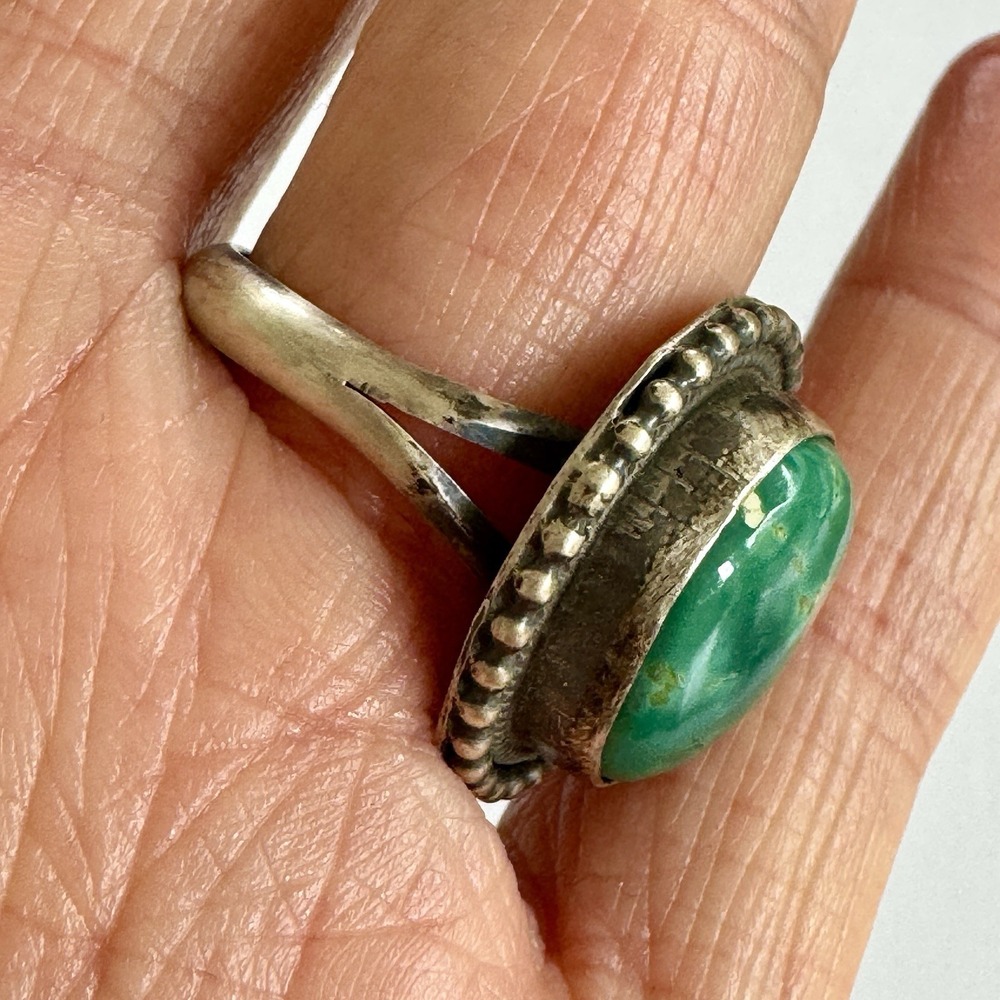 Navajo Sonoran Gold Turquoise Ring Sz 9 Sterling Signed SM Martinez Native Amer - Picture 4 of 9